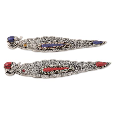 Novica Handmade Brilliant Elephant Aluminum Incense Holders (Pair)