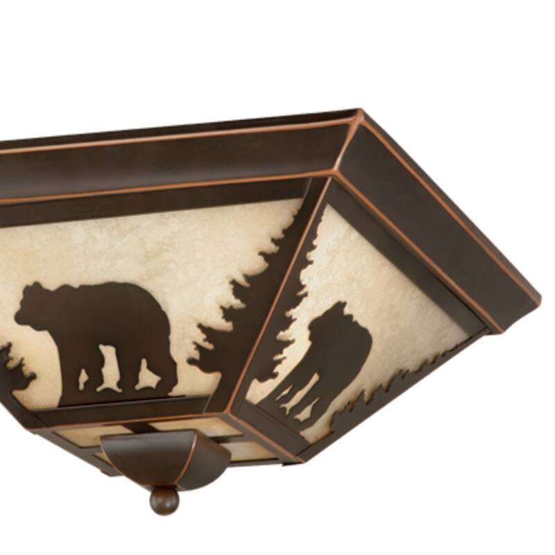 Flush Mount Ceiling Light - Bronze Island Interiors - 14 Inch Wide - Amber Glass Shade - 5.75