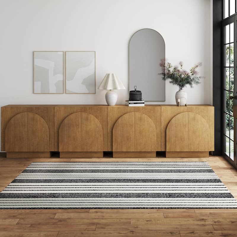 Iris Wooden Accent Cabinet, Sideboard Credenza or TV Stand with Arched Cabinet Doors and Adjustable Shelves