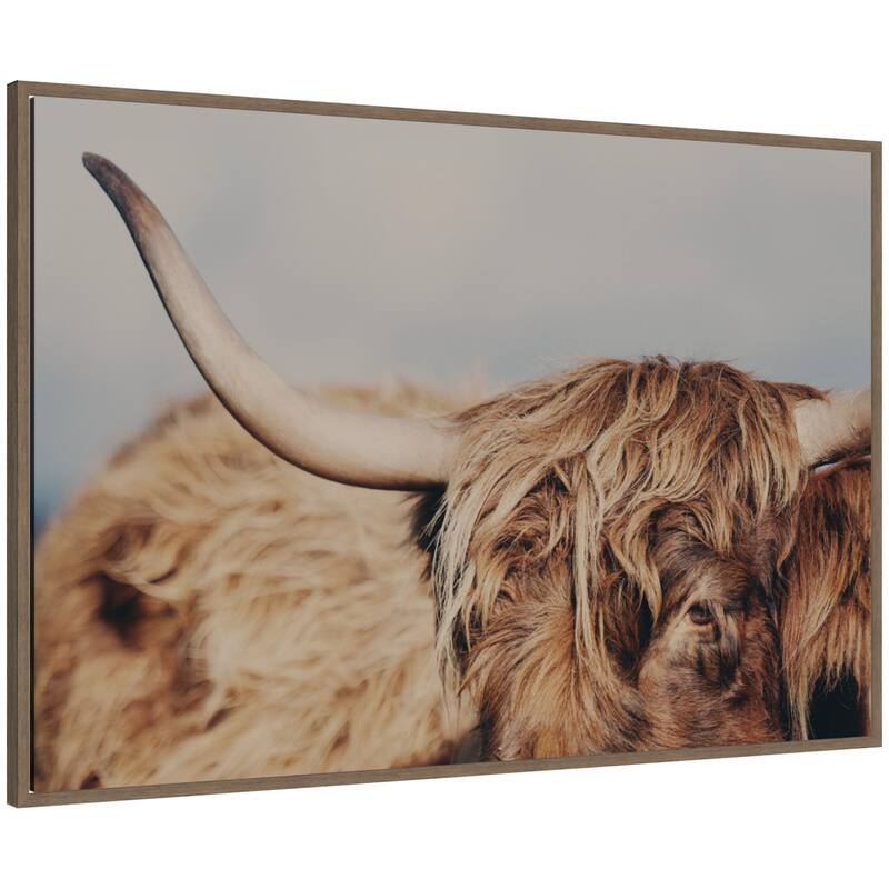 Kate and Laurel Highland Cow IX Close by Laura Evans Framed Canvas Wall Art Print - 41 x 28 - Walnut