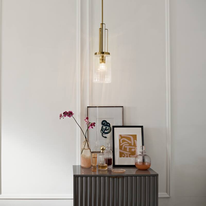 Kichler Kimrose 1 Light Mini Pendant with Clear Fluted Glass in Brushed Natural Brass