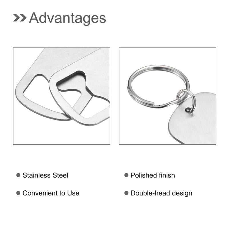 2pcs Stainless Steel Flat Beer Bottle Opener Keychain 2 inch Long, Silver