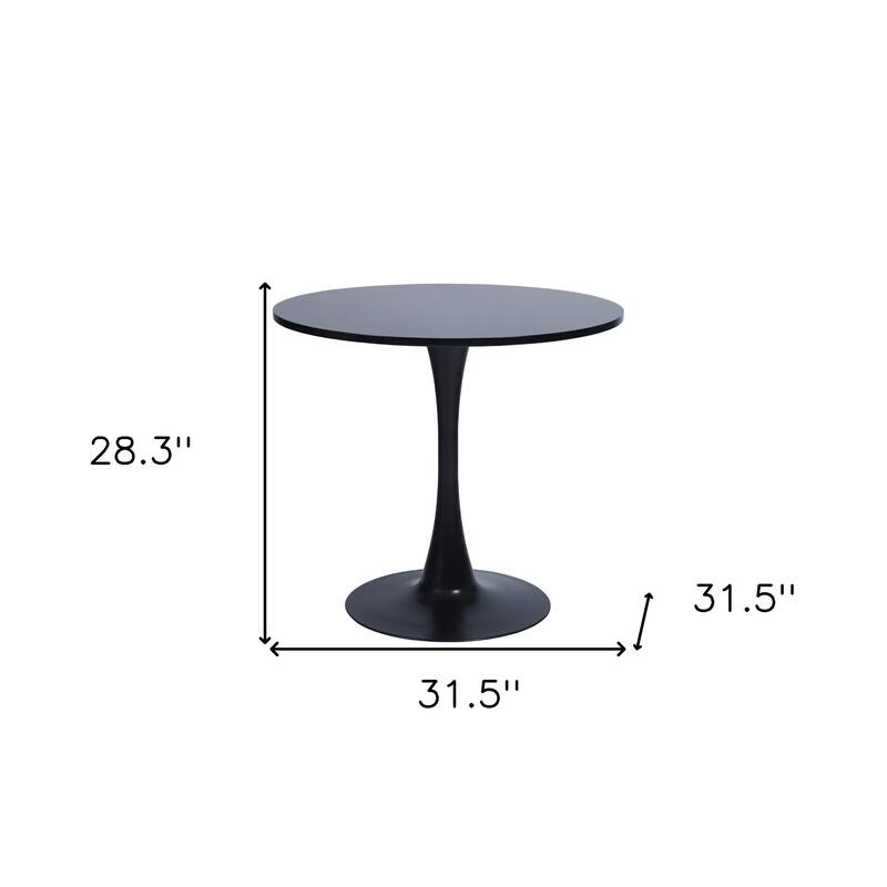 HomeRoots 32" Black Wood Pedestal Base Round Top Dining Table - 31.50 in. x 28.30 in. x 31.50 in.