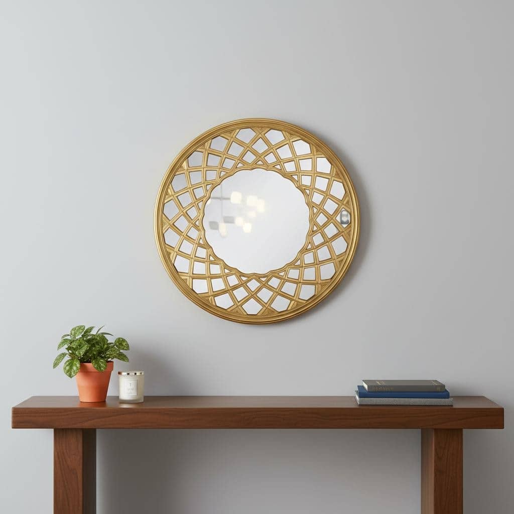 HomeRoots 32" Gold Round Accent Mirror - 32.00 in. x 32.00 in. x 2.00 in.