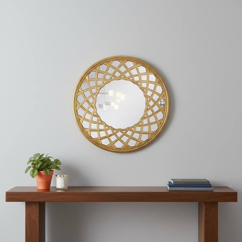 HomeRoots 32" Gold Round Accent Mirror - 32.00 in. x 32.00 in. x 2.00 in. - 32.00 in. x 32.00 in. x 2.00 in.