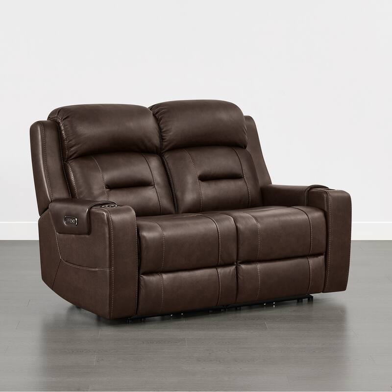 Spruce & Spring Genuine Leather Power Reclining Sofa with Wireless Charging