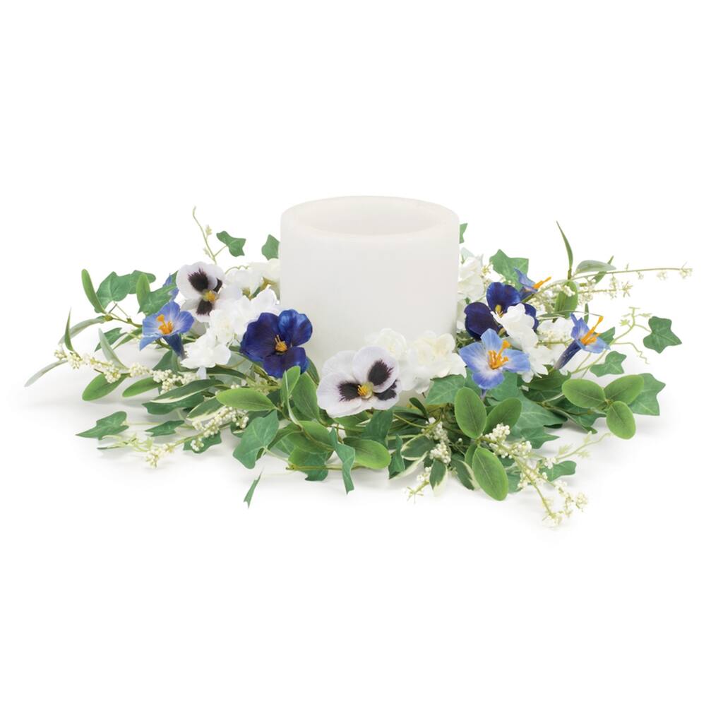 Mixed Petunia and Pansy Artificial Candle Ring - 16"
