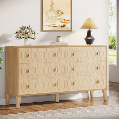 55-Inch Wood Chest of Drawer Double Dresser for Bedroom Entryway