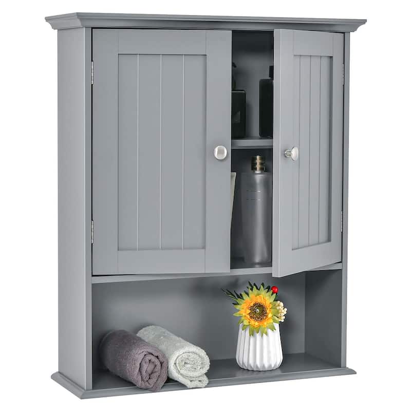 Costway Wall Mount Bathroom Cabinet Storage Organizer Medicine Cabinet - Grey