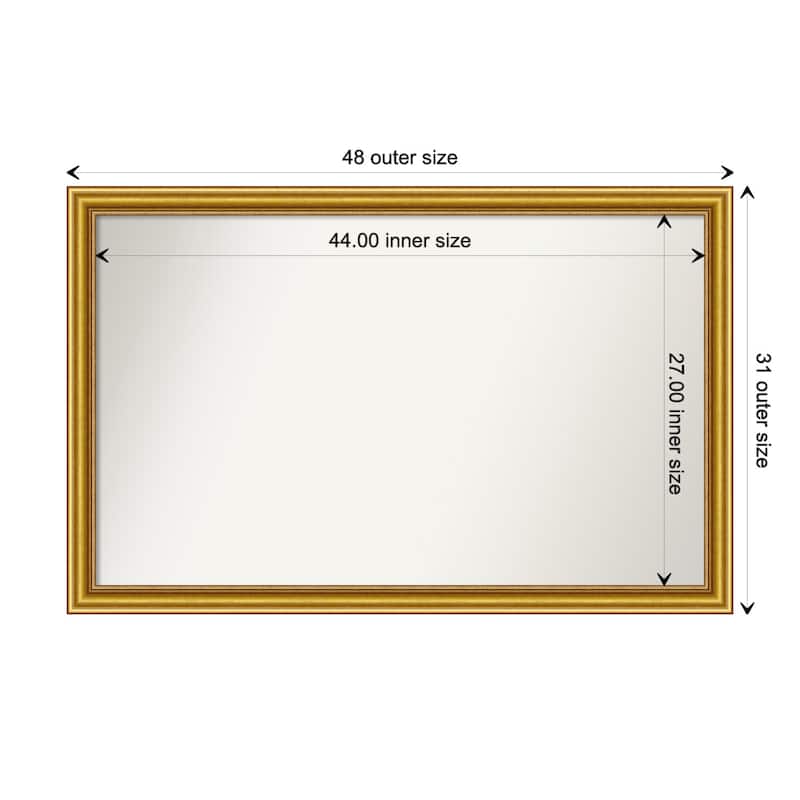 Townhouse Gold Framed Non-Beveled Custom Wall Mirror, Bathroom Vanity Mirror - Outer Size: 47.75 x 30.75