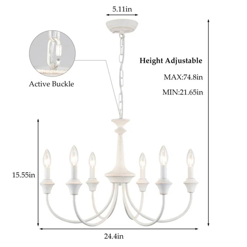 6-Light Modern Chandelier , Farmhouse Candle Chandelier for Dining Room Living Room Bedroom Kitchen - W24.4"x H15.55"