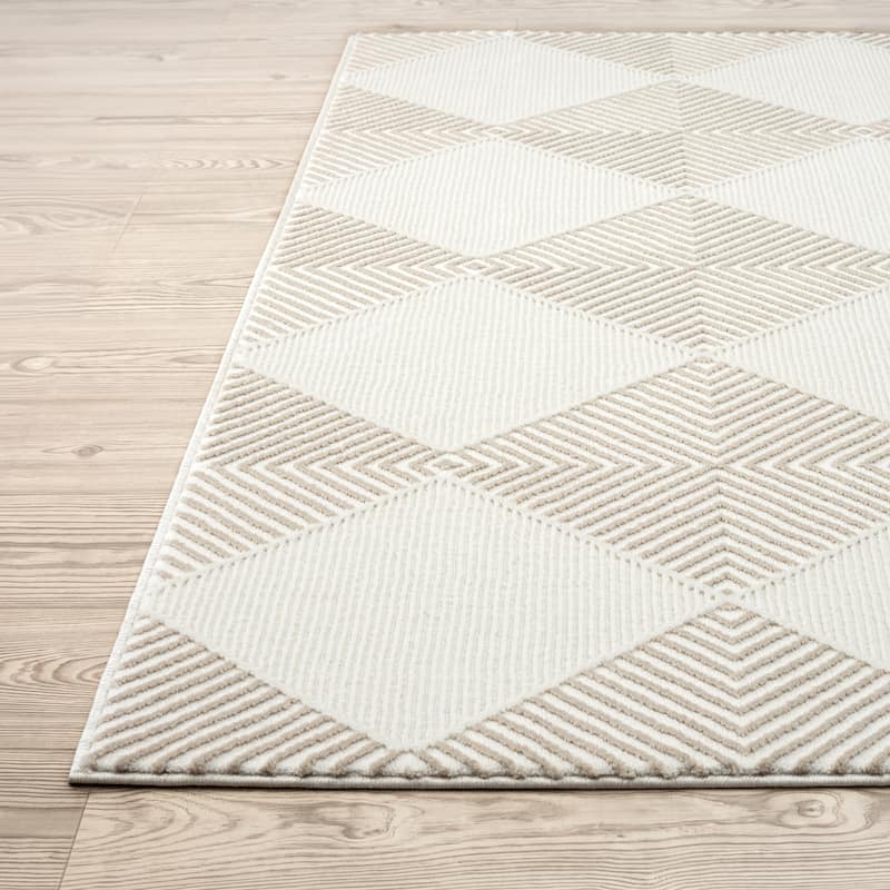 Abani Neutral NTL110A Cream Beige Diamond Checker Tile Geometric Area Rug