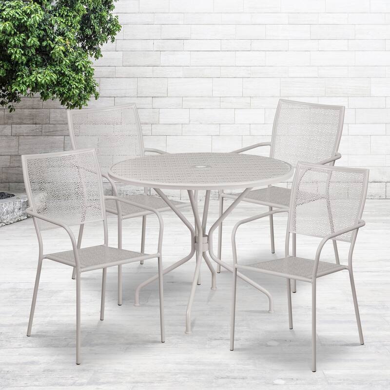 Steel 5-piece 35.25-inch Round Indoor-Outdoor Dining Set - Light Gray