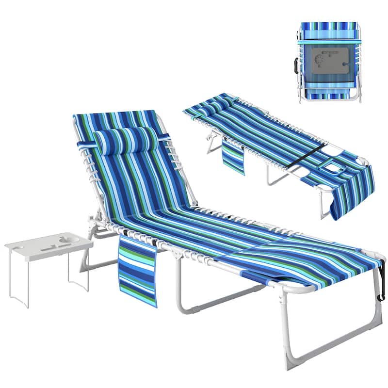 Outsunny Tanning Chair with Face Hole, Side Table, 5-Position Reclining Folding Chaise Lounge Chair