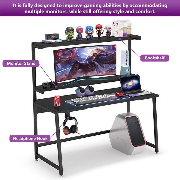 55 Inch Reversible Gaming Desk With Headphone Hook Overstock 33025093