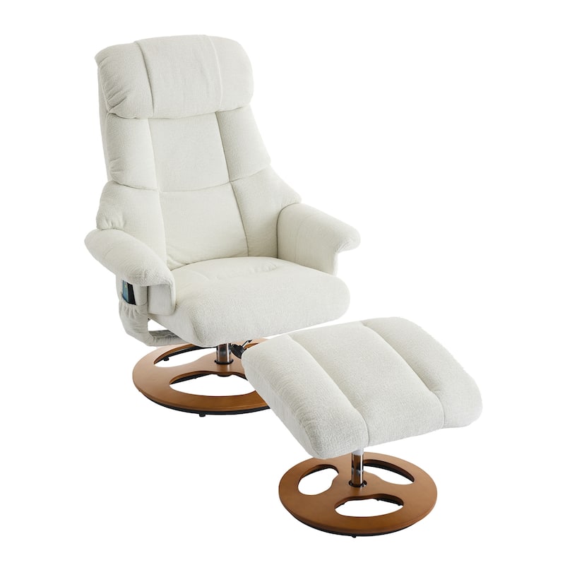 Chenille 360° Swivel Massage Recliner Chair with Ottoman, Massage and Heated Seat