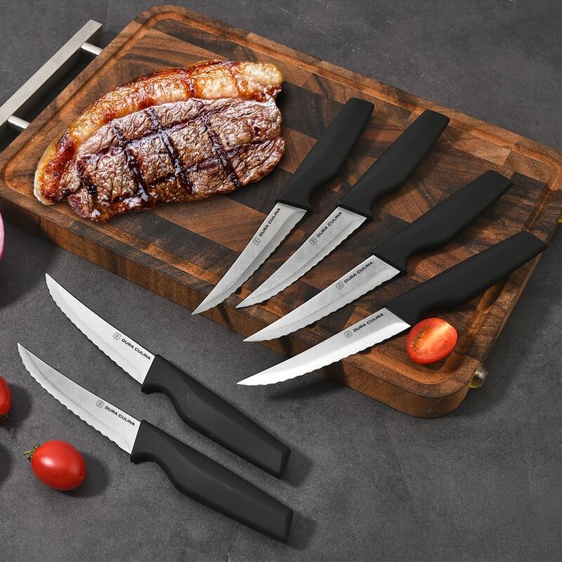 14-Piece Knife Block Set - High Carbon Stainless Steel Kitchen Knives Built-In Sharpener, Black Wood Storage Block