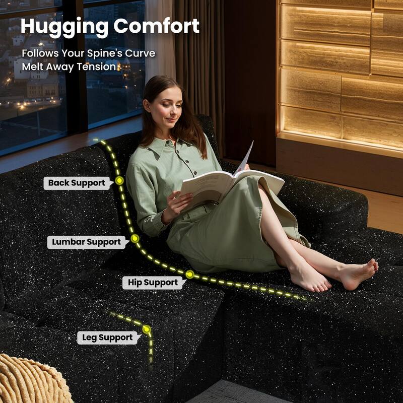 OVIOS Starry Sky Fabric Chaise Lounge Sofa-Black