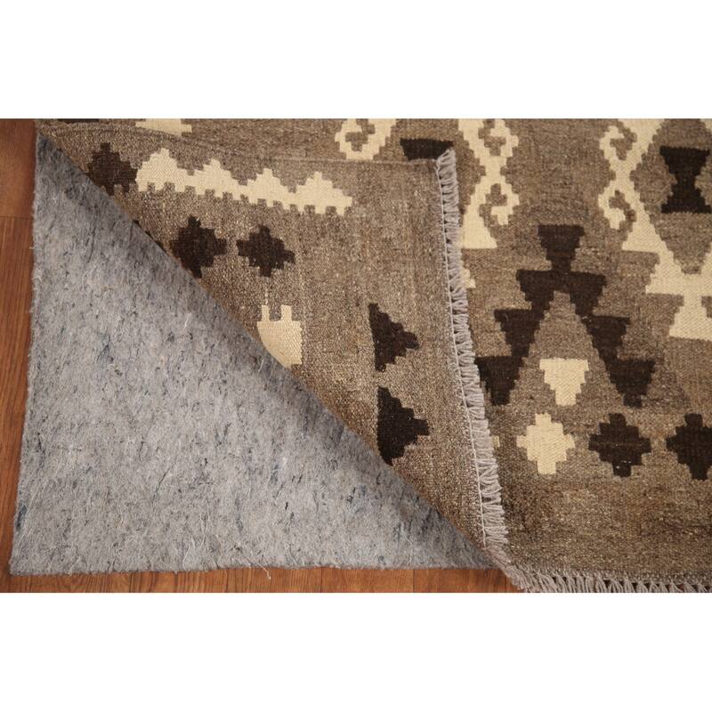 Hand Woven Oriental 100% Wool Carpet Southwestern Geometric Brown Kilim Area Rug - 6' 5'' X 5' 1''