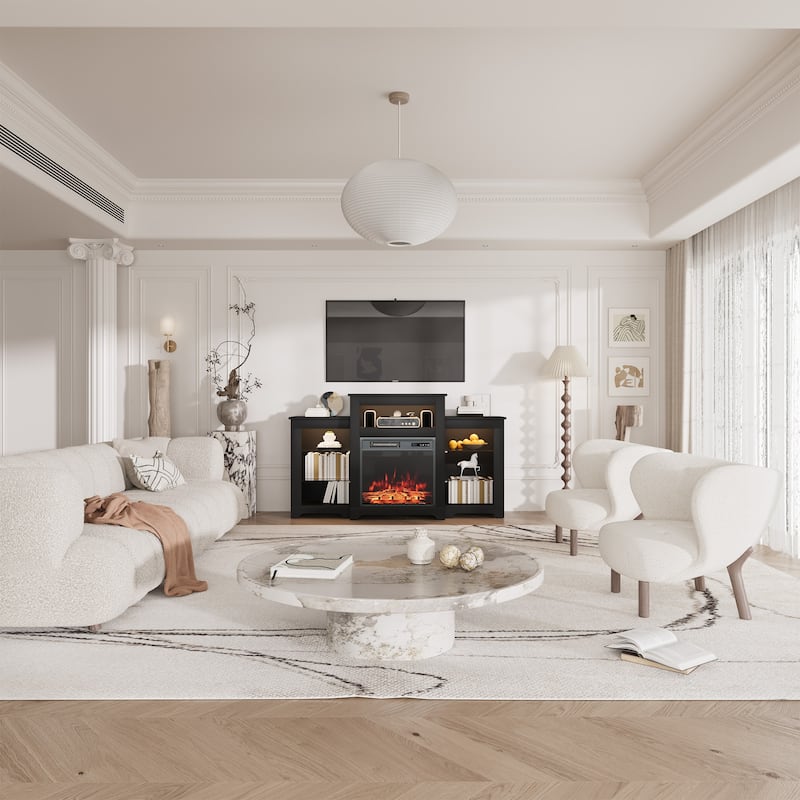 32" H TV Stand with Fireplace for TVs up to 80" - Remote Control, Energy-Efficient Heater, 16-Color Light Strip