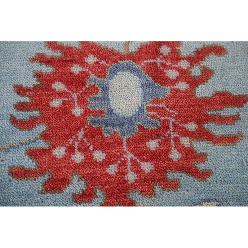 Light Blue Floral Oushak Area Rug Hand-Knotted Wool Carpet - 8'0"x 9'8"