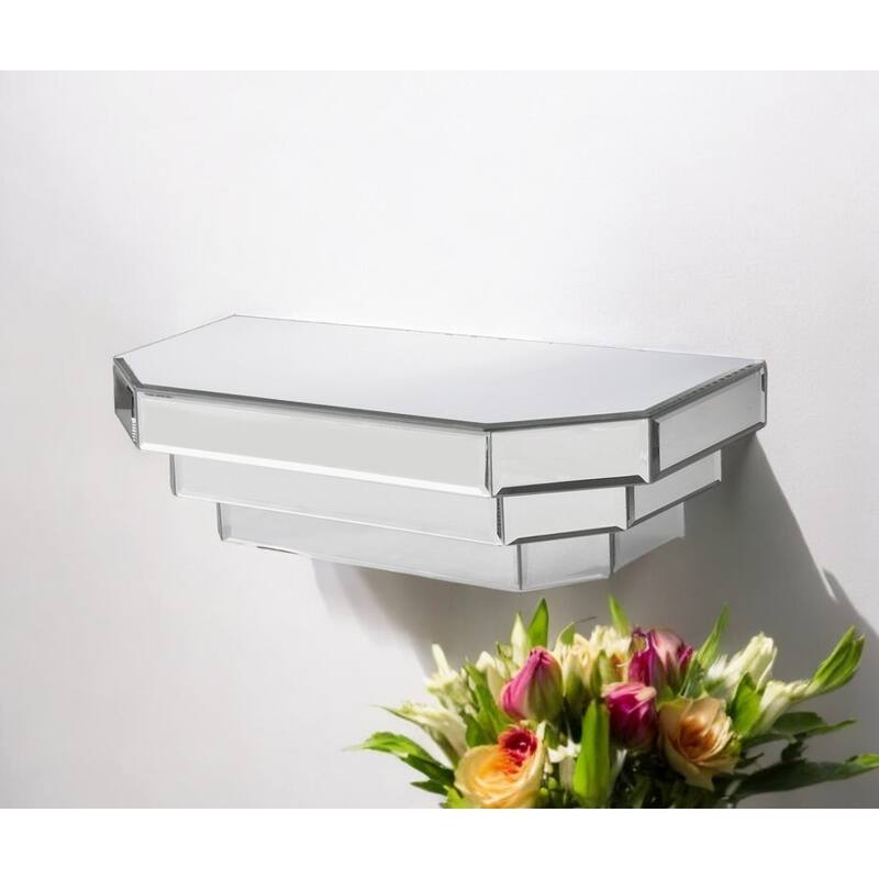 HomeRoots 16" Silver Mirrored Glass Hanging Dimensional Floating Shelf - 16" W x 7" D x 6" H