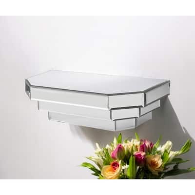 HomeRoots 16" Silver Mirrored Glass Hanging Dimensional Floating Shelf - 16" W x 7" D x 6" H