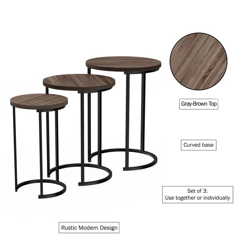 Lavish Home Round Living Room End Tables Nesting Tables, Set of 3