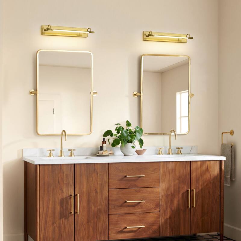 23.1" W Mid-Century Modern Gold Double Arm LED 3000K Barthroom Mirror/Picture Wall Light - 21.3 in. W x 4.3 in. H x 6.7 in. D