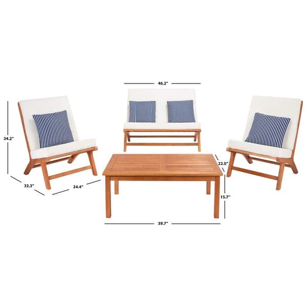 dimension image slide 2 of 5, SAFAVIEH Outdoor Chaston 4-Piece Conversation Patio Set with Accent Pillows