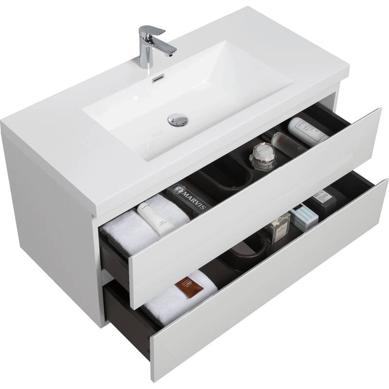 46" Modern Wall-Mounted Floating Bathroom Vanity with Sink, Drawers