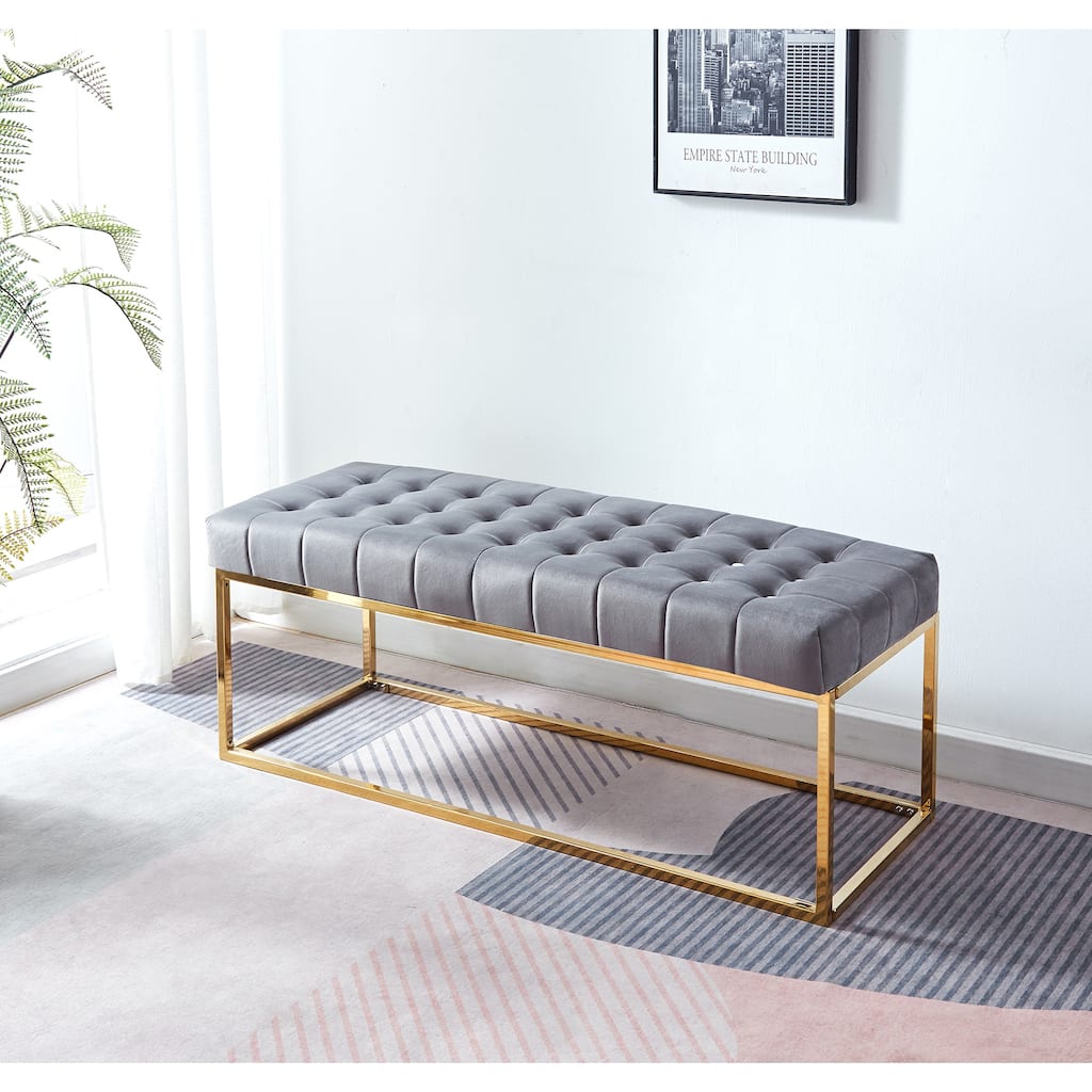 Porthos Home Wenn Tufted Velvet Bench with Gold Chrome Legs