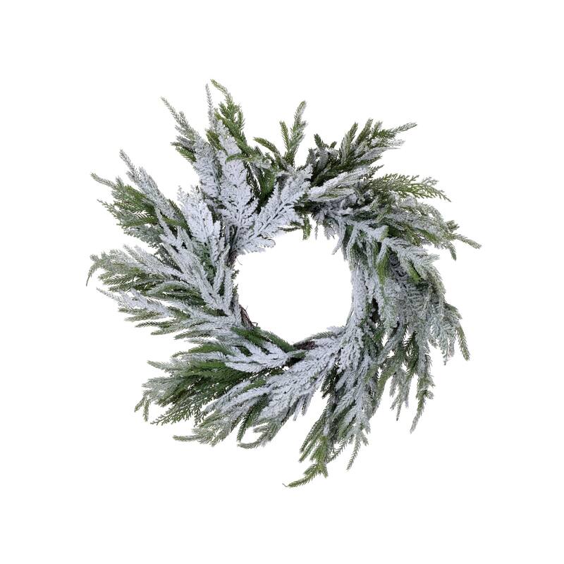 Flocked Norfolk Pine Artificial Christmas Wreath, 16-Inch, Unlit