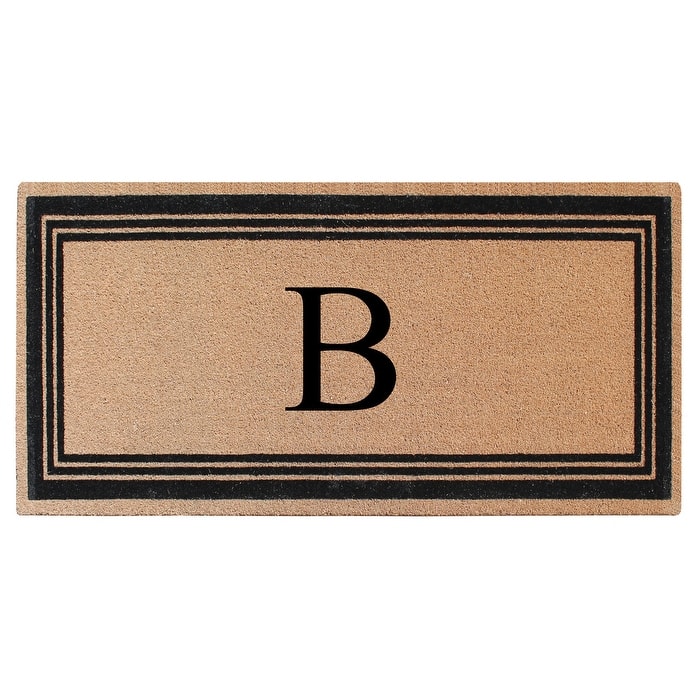 A1HC Natural Coir Monogrammed Flock Anti shed Treated Durable Doormat BlackBeige - 36"X72" - B