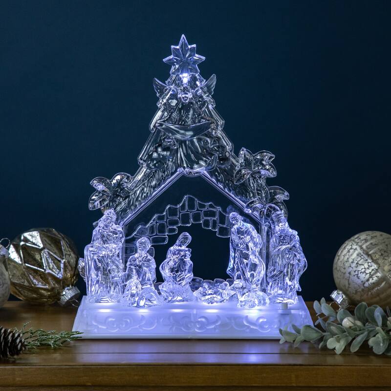 LED Nativity Scene In Stable Acrylic Christmas Decoration 10.75"