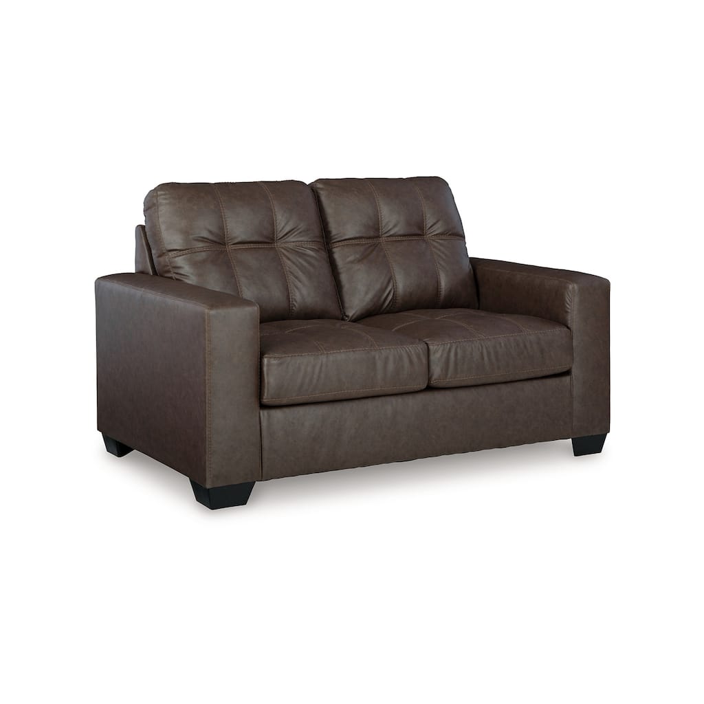 Barl Loveseat, Modern, 62 Inch Soft Tufted Dark Brown Faux Leather