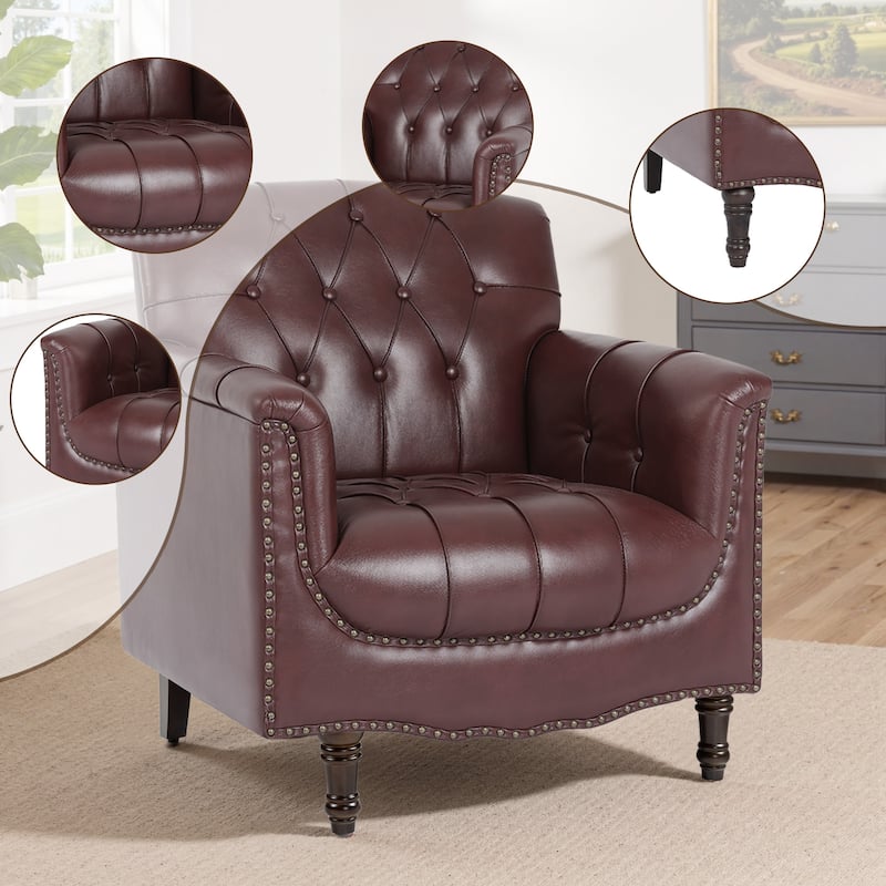 Tufted Accent Chair Vegan Leather Armchair for Living Room