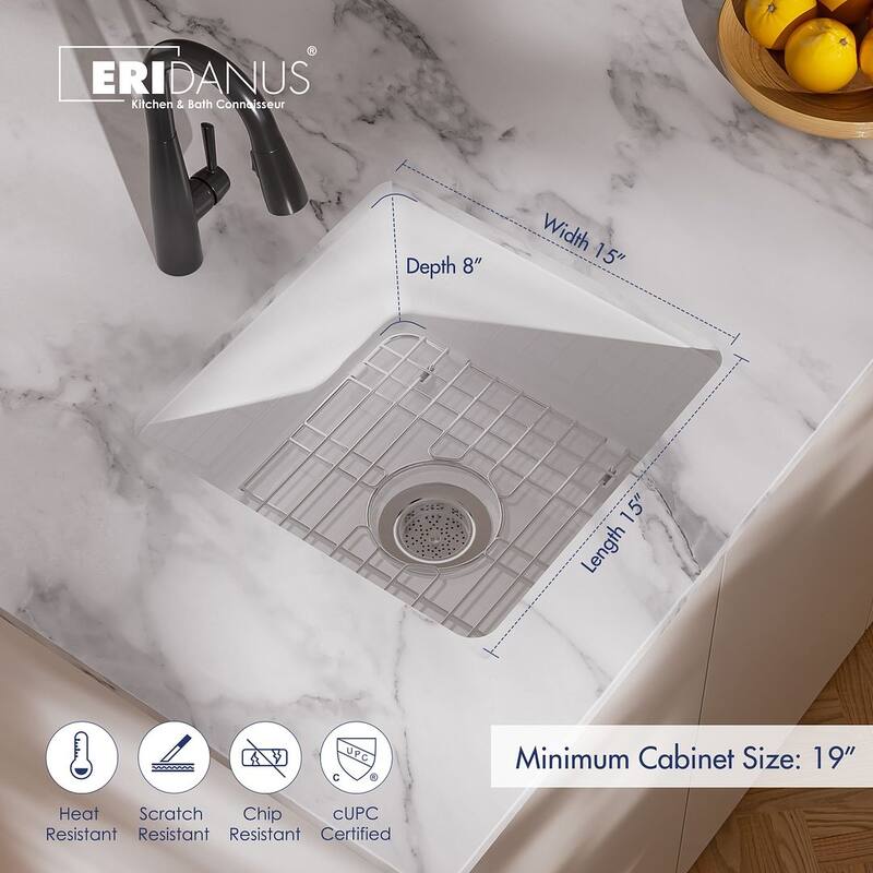 Eridanus 18-inch Square Kitchen Sink or Bar Sink - 18"L x 18"W x 10"H