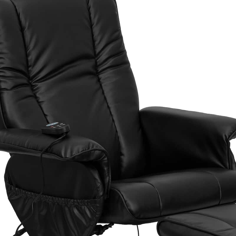Massaging Multi-Position Recliner &Ottoman w/Wrapped Base in LeatherSoft