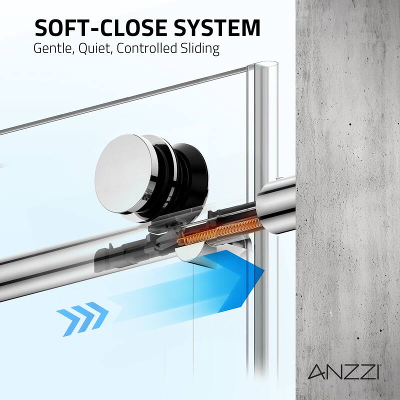 Mountain 48-inch Reversible Frameless Sliding Glass Shower Door with Soft-Close System