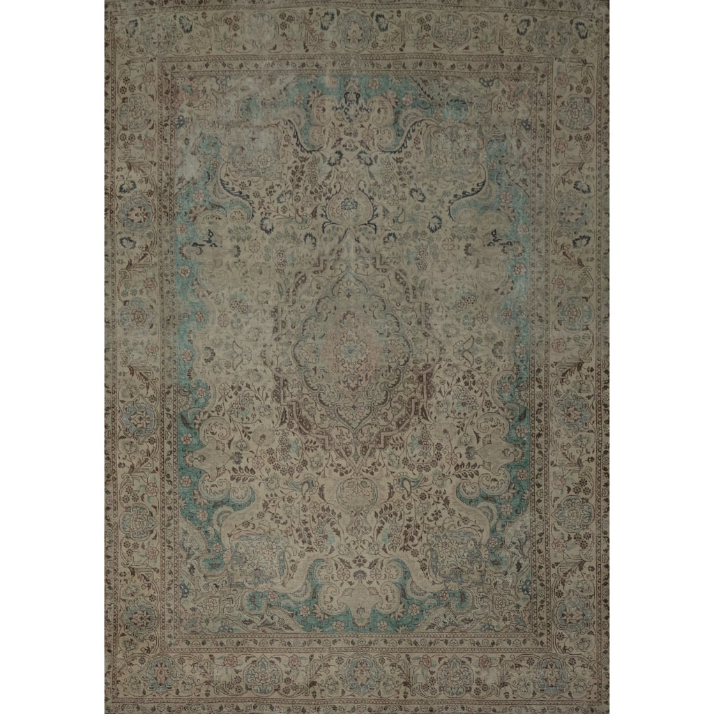 Hand Knotted Oriental 100% Wool Carpet Traditional Floral Beige & Ivories Kashmar Area Rug - 12' 0'' X 9' 7''
