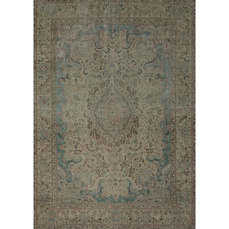 Hand Knotted Oriental 100% Wool Carpet Traditional Floral Beige & Ivories Kashmar Area Rug - 12' 0'' X 9' 7''