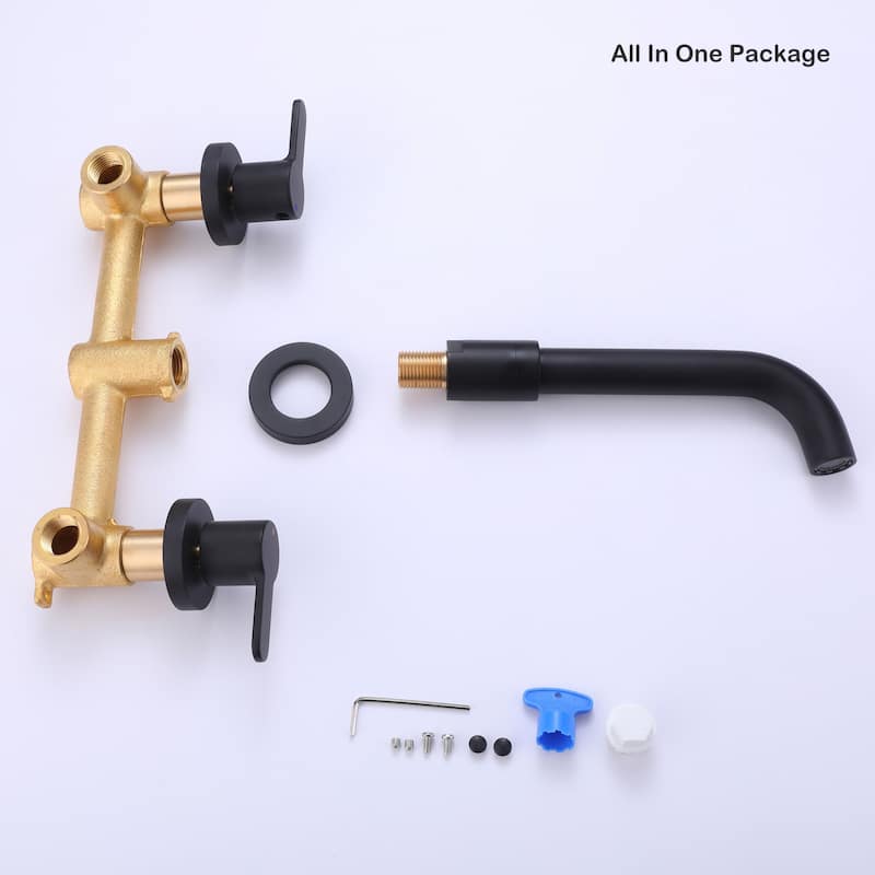 Wall Black Bathroom Sink Faucet Widespread with Double Handle