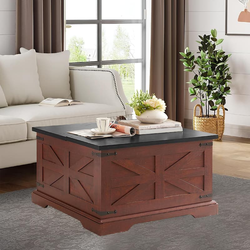 Roomfitters Farmhouse Coffee Table with Lift Top Square, Wood Center Table, Square Wood Center Table with Hidden Storage