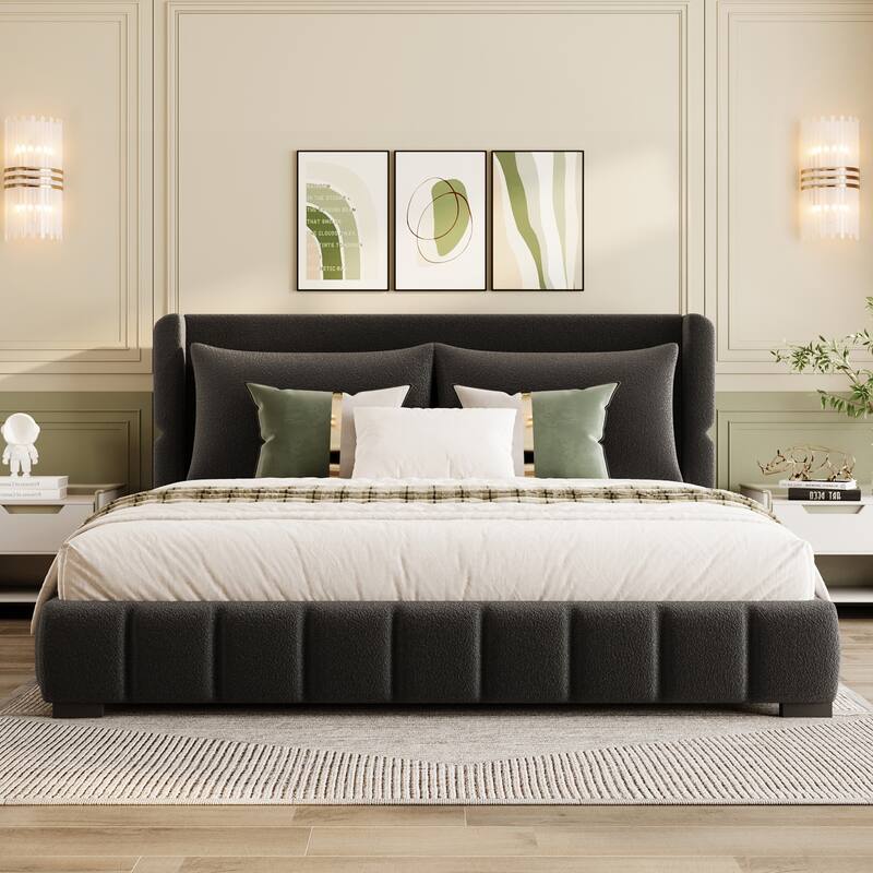 Upholstered Platform Bed with 2 Cushioned Pillows by Harper&Bright Designs - Black - King