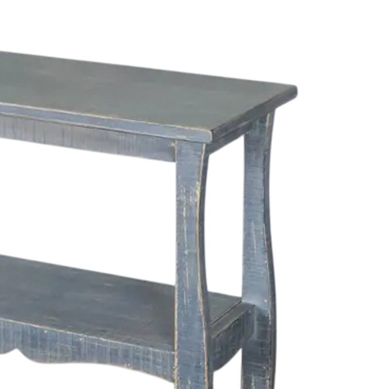Rena Side End Table, Scallop Trim, 28 Inch Distressed Blue Mahogany