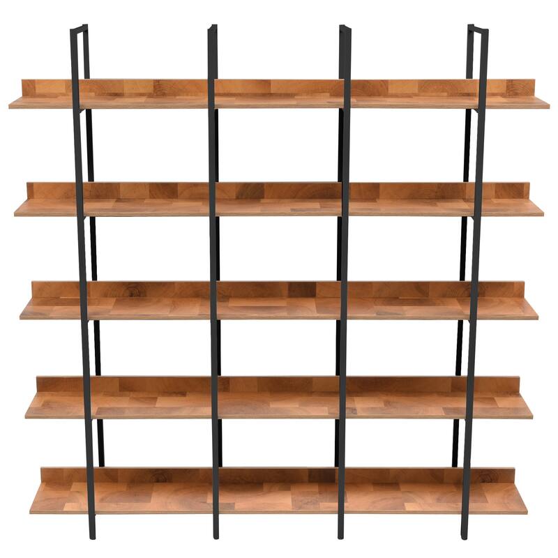 Vintage Industrial Style 5 Tier Open Bookshelf with Metal Frame - Brown + Black