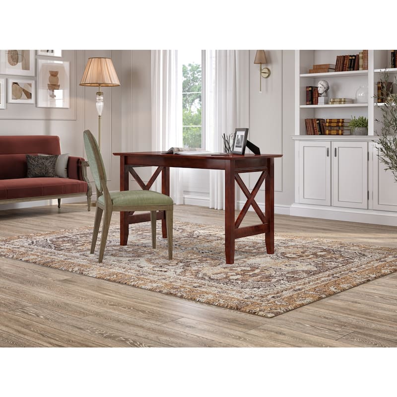 Desk with USB Charger - 48" x 24" Walnut Finish - Solid Wood Writing Table & Charging Station