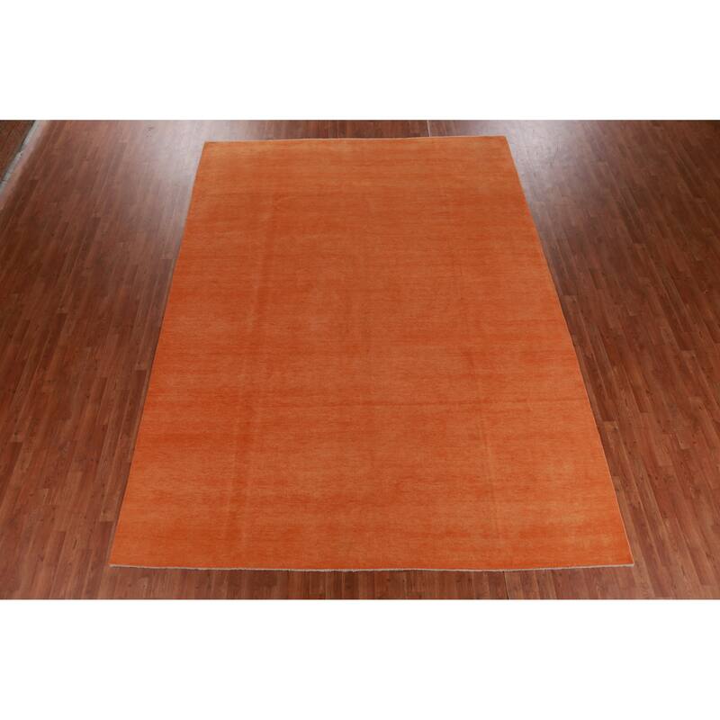 Hand Knotted Oriental 100% Wool Carpet Modern Solid Oranges & Rust Gabbeh Area Rug - 12' 2'' X 9' 0''