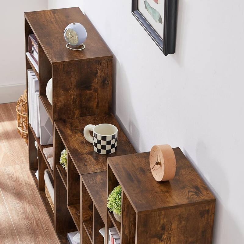 L Shaped Freestanding Ladder Corner Bookshelf, 12 Cubes Stepped Etagere Bookcase, Wooden Storage Cabinet Display Shelf